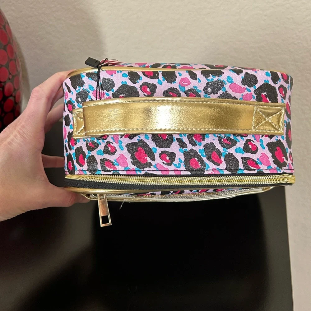 Juicy Couture Pink Leopard Print Cosmetic Case with Gold Trim